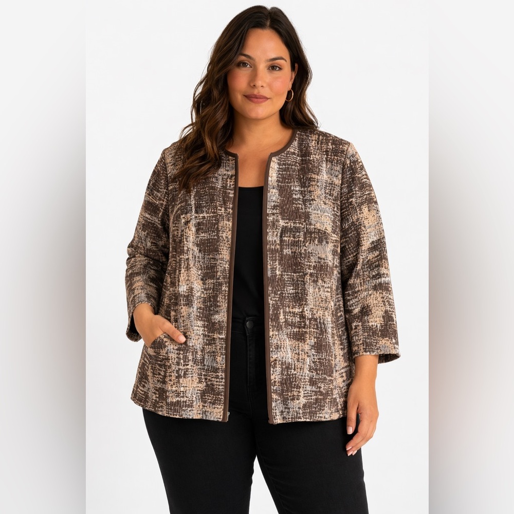 Lafayette 148 New York Wool Blend Jacquard Blazer 18W Plus Lined Pockets